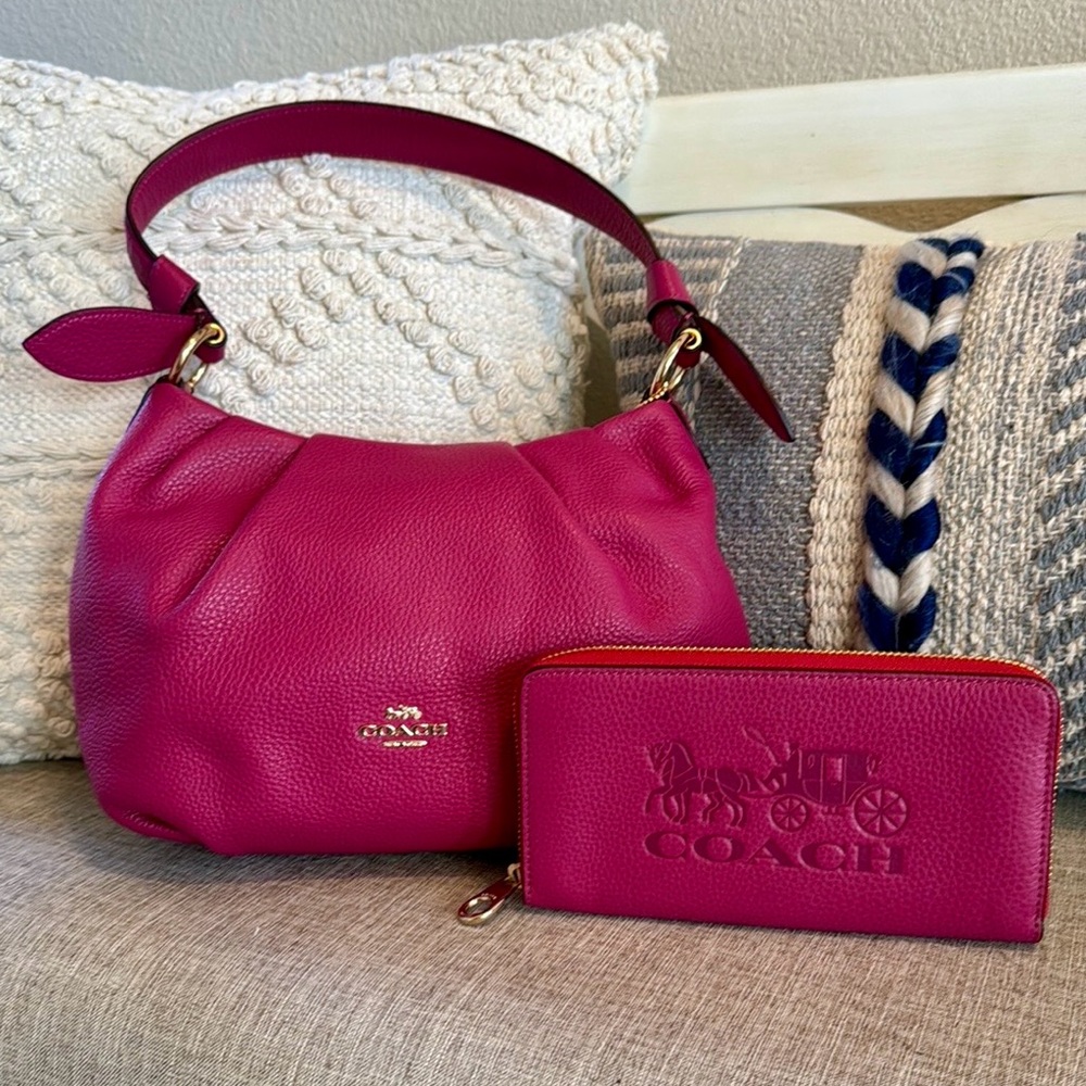 Coach Everly Shoulder Bag Bright Violet and Long Zip Around Colorblock Wallet